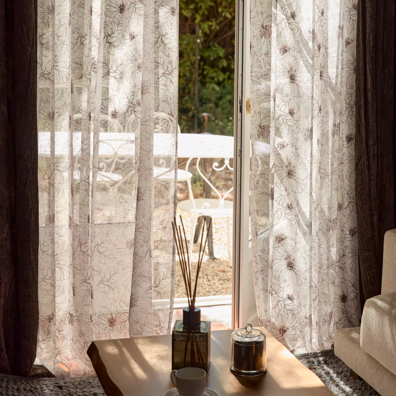 Voilage Colette Motif floral Marron