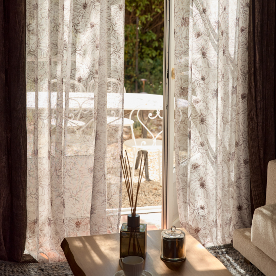 Voilage Colette Motif floral Marron