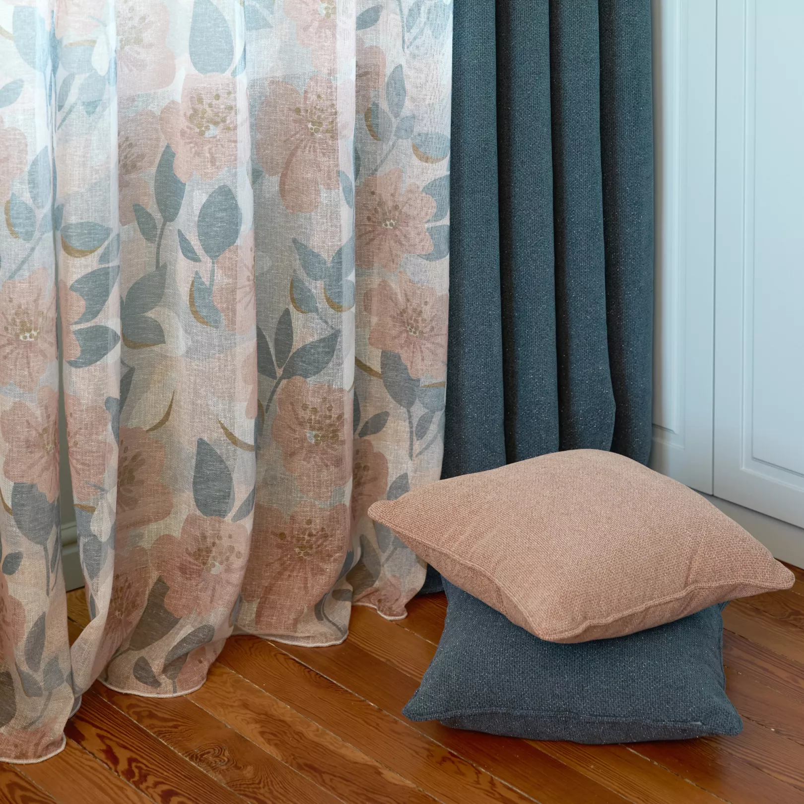 Voilage Aurore Motif floral Bleu